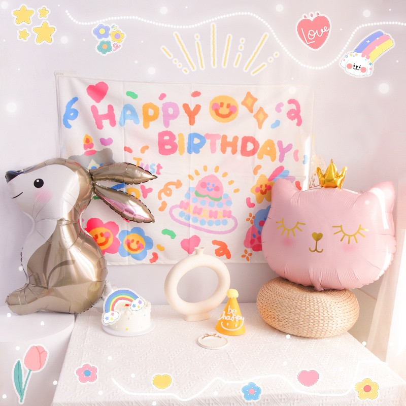 Ins korejiešu stila pozers daudz laimes dzimšanas dienā, grafiti raksta reklāmkarogs, bērnu dušas piederumi