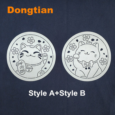 Mielas Lucky Cat Sashiko Šablonas Sashiko Trafaretas Minkštas Šablonas Skersmuo 15cm