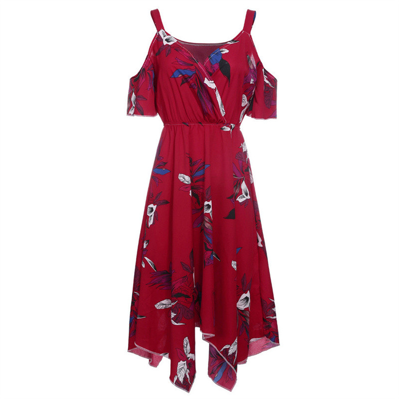 Sieviešu šifona kleita lielizmēra vintage ar ziediem, ikdienas kleita ar īsām piedurknēm A-līnijas kleita Pludmales brīvdienu neregulāra gara kleita Sieviešu Vestidos