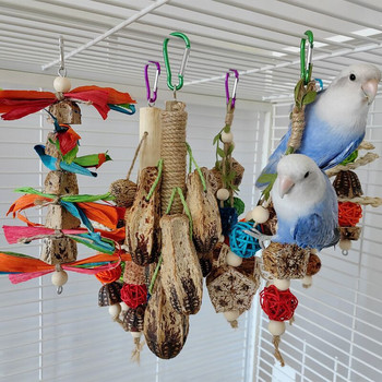 Голяма играчка за папагал, разкъсваща естествени дървени блокове, играчка за дъвчене на птици, играчка за ухапване в клетка за папагал, защита на околната среда, играчка за птици, папагал