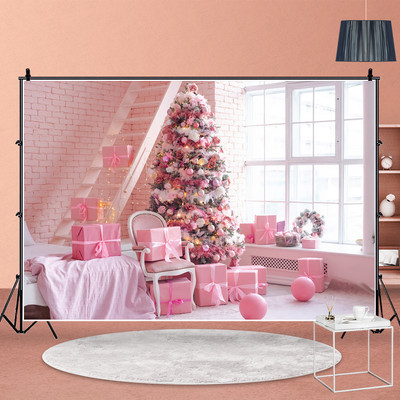 80*120cm Žiemos Kalėdų fono fotografija Rožinė Kalėdų eglutė Dovanos Vakarėlis Fono langas Nuotraukų rekvizitai Vaikų fotostudijos rekvizitai