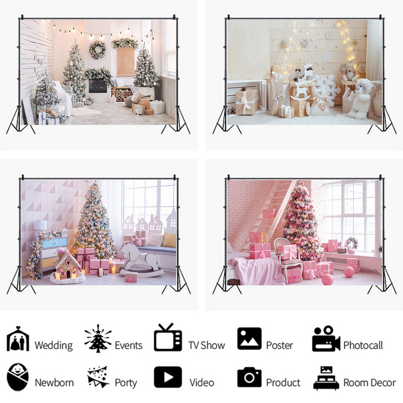 80*120cm Žiemos Kalėdų fono fotografija Rožinė Kalėdų eglutė Dovanos Vakarėlis Fono langas Nuotraukų rekvizitai Vaikų fotostudijos rekvizitai