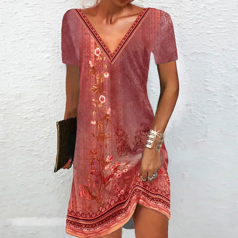 Etnikai mintás ruha Vintage női virágok alkalmi mini ruha nagy méretű, 6XL, rövid ujjú, V-nyakú, bő nyári ruha 2023-as új Vestidos