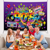 100*150 cm Forša retro disko mūzika Atpakaļ uz 90. gadu ballīti Poliestera sienas piekaramie foni Pieaugušajiem Daudz laimes dzimšanas dienā ballīšu dekorācijas