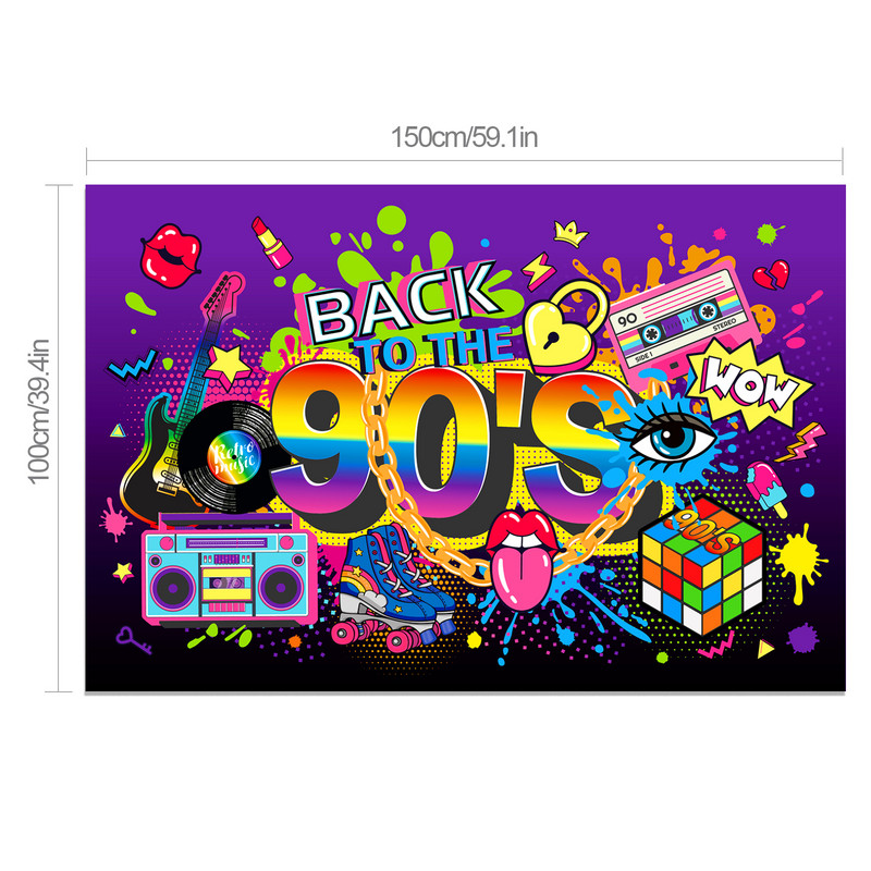100*150 cm Forša retro disko mūzika Atpakaļ uz 90. gadu ballīti Poliestera sienas piekaramie foni Pieaugušajiem Daudz laimes dzimšanas dienā ballīšu dekorācijas
