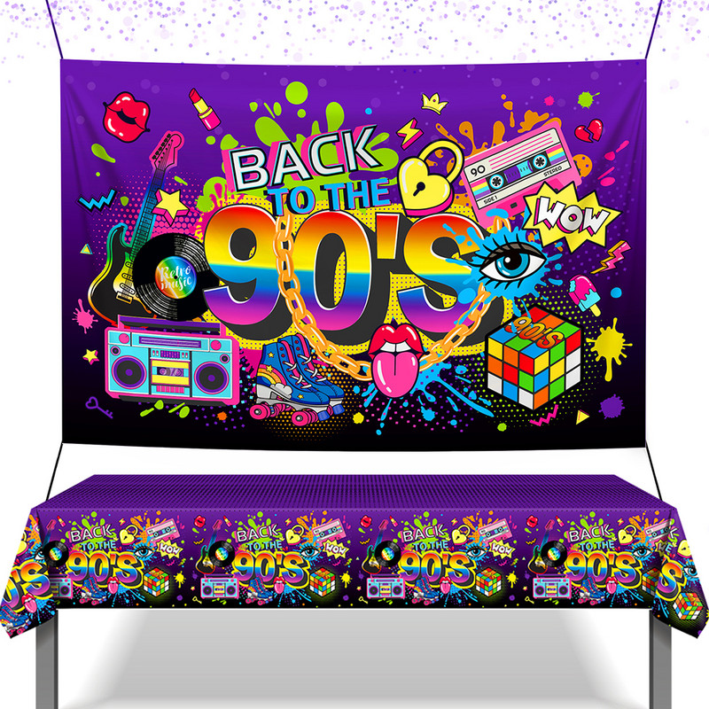 100*150 cm Forša retro disko mūzika Atpakaļ uz 90. gadu ballīti Poliestera sienas piekaramie foni Pieaugušajiem Daudz laimes dzimšanas dienā ballīšu dekorācijas
