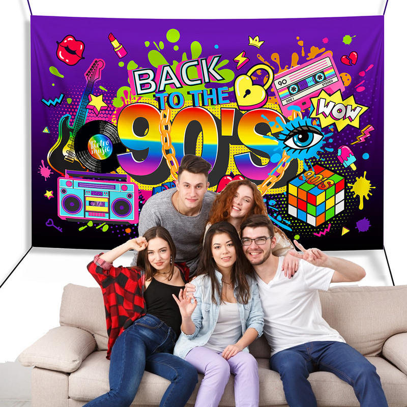 100*150 cm Forša retro disko mūzika Atpakaļ uz 90. gadu ballīti Poliestera sienas piekaramie foni Pieaugušajiem Daudz laimes dzimšanas dienā ballīšu dekorācijas