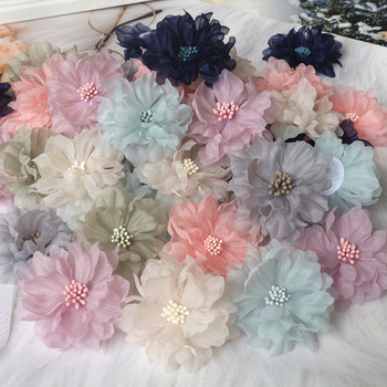 10 бр. 6,5 см ръчно изработени шифонови многослойни тъкани с цветя за аксесоари за коса Направи си сам, шапки, лента за глава, декорация на сватбена рокля