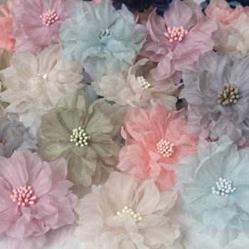 10 бр. 6,5 см ръчно изработени шифонови многослойни тъкани с цветя за аксесоари за коса Направи си сам, шапки, лента за глава, декорация на сватбена рокля