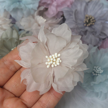 10 τεμ 6,5 εκ. Χειροποίητο σιφόν πολυστρωματικό ύφασμα με πυρήνα λουλούδια για DIY αξεσουάρ μαλλιών Καπέλα Διακόσμηση για νυφικό