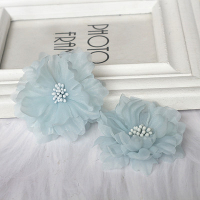 10 gab. 6,5 CM ar rokām darināti šifona daudzslāņu auduma ziedi ar serdi DIY matu aksesuāri Cepures Galvas saite Kāzu kleitas dekorēšana