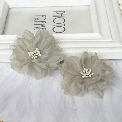 10 gab. 6,5 CM ar rokām darināti šifona daudzslāņu auduma ziedi ar serdi DIY matu aksesuāri Cepures Galvas saite Kāzu kleitas dekorēšana