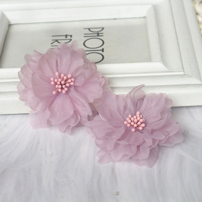 10 gab. 6,5 CM ar rokām darināti šifona daudzslāņu auduma ziedi ar serdi DIY matu aksesuāri Cepures Galvas saite Kāzu kleitas dekorēšana