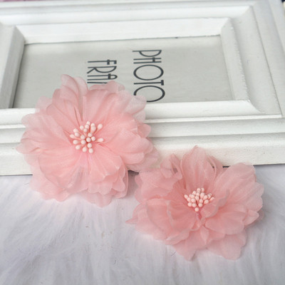 10 gab. 6,5 CM ar rokām darināti šifona daudzslāņu auduma ziedi ar serdi DIY matu aksesuāri Cepures Galvas saite Kāzu kleitas dekorēšana