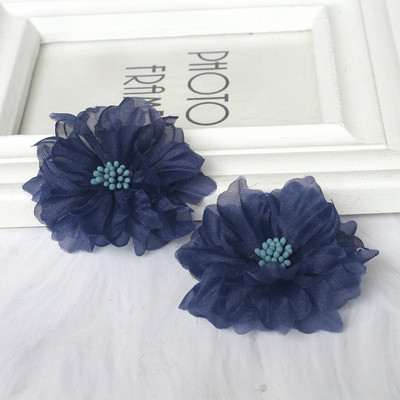 10 gab. 6,5 CM ar rokām darināti šifona daudzslāņu auduma ziedi ar serdi DIY matu aksesuāri Cepures Galvas saite Kāzu kleitas dekorēšana