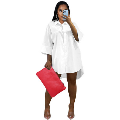 Túlméretes ingruha Női alkalmi ruhák nyári őszi 3/4 ujjú egyszínű szabálytalan ruha 5XL egyszínű női ruha