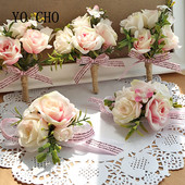 YO CHO Morbidezza Style Wrist Corsage Βραχιόλι Bridesmaid Sisters Hand Flowers Wedding Party Bridal Groom Prom Passionate Rose