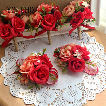 YO CHO Morbidezza Style Wrist Corsage Βραχιόλι Bridesmaid Sisters Hand Flowers Wedding Party Bridal Groom Prom Passionate Rose
