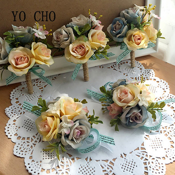 YO CHO Morbidezza Style Wrist Corsage Гривна Bridesmaid Sisters Hand Flowers Wedding Party Bridal Groom Prom Passionate Rose