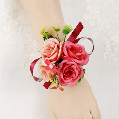 YO CHO Morbidezza Style Wrist Corsage Βραχιόλι Bridesmaid Sisters Hand Flowers Wedding Party Bridal Groom Prom Passionate Rose