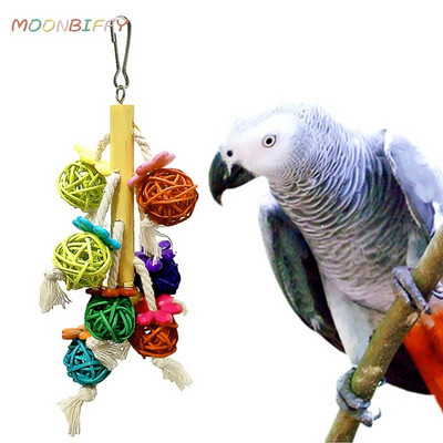 Jucărie pentru papagal, minge de ratan colorată, de mestecat, agățată, jucărie pentru păsări, cuib de papagali pentru o mare varietate de papagali și păsări mari și mici