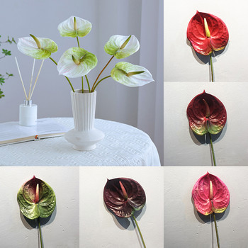 Изкуствено цвете Real Touch Anthurium Lotus Single Stem Fake Flower Plant Направи си сам Коледно парти Домашна сватбена декорация Аксесоари