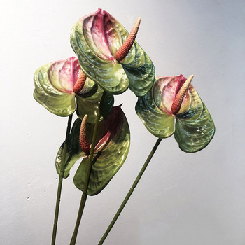 Τεχνητό λουλούδι Πραγματικής αφής Anthurium Lotus Μονό Στέλεχος Ψεύτικο Φυτό λουλουδιών DIY Χριστουγεννιάτικο πάρτι Αξεσουάρ διακόσμησης γάμου σπιτιού