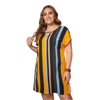 Γυναικείο Φόρεμα Plus Size Έγχρωμο ριγέ στάμπα Casual Φόρεμα Καλοκαιρινό κοντό μανίκι V-λαιμόκοψη Μίνι φόρεμα 4XL 5XL Beach Party Φορέματα