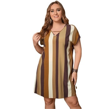 Γυναικείο Φόρεμα Plus Size Έγχρωμο ριγέ στάμπα Casual Φόρεμα Καλοκαιρινό κοντό μανίκι V-λαιμόκοψη Μίνι φόρεμα 4XL 5XL Beach Party Φορέματα