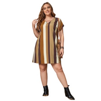 Γυναικείο Φόρεμα Plus Size Έγχρωμο ριγέ στάμπα Casual Φόρεμα Καλοκαιρινό κοντό μανίκι V-λαιμόκοψη Μίνι φόρεμα 4XL 5XL Beach Party Φορέματα