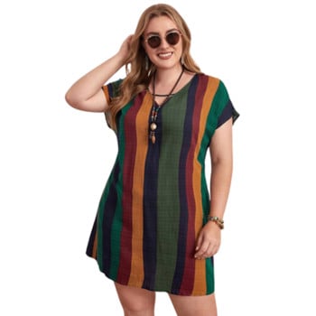 Γυναικείο Φόρεμα Plus Size Έγχρωμο ριγέ στάμπα Casual Φόρεμα Καλοκαιρινό κοντό μανίκι V-λαιμόκοψη Μίνι φόρεμα 4XL 5XL Beach Party Φορέματα