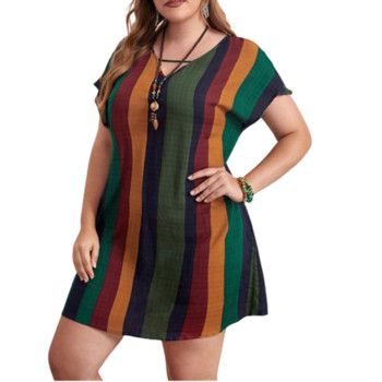 Γυναικείο Φόρεμα Plus Size Έγχρωμο ριγέ στάμπα Casual Φόρεμα Καλοκαιρινό κοντό μανίκι V-λαιμόκοψη Μίνι φόρεμα 4XL 5XL Beach Party Φορέματα