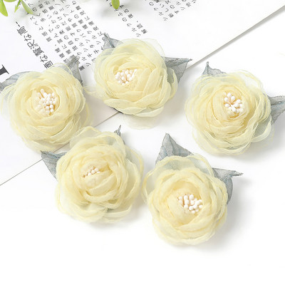 5Gb Šifona rožu mākslīgie ziedi dzijas auduma ziedi galvassegu kleitu kāzu pušķu dekoram amatniecības dzijas ziedu aksesuāri