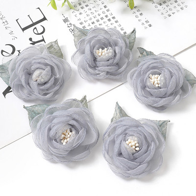 5Gb Šifona rožu mākslīgie ziedi dzijas auduma ziedi galvassegu kleitu kāzu pušķu dekoram amatniecības dzijas ziedu aksesuāri