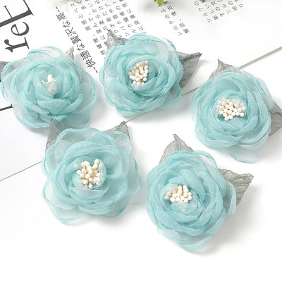 5Gb Šifona rožu mākslīgie ziedi dzijas auduma ziedi galvassegu kleitu kāzu pušķu dekoram amatniecības dzijas ziedu aksesuāri