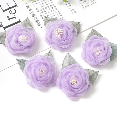 5Gb Šifona rožu mākslīgie ziedi dzijas auduma ziedi galvassegu kleitu kāzu pušķu dekoram amatniecības dzijas ziedu aksesuāri