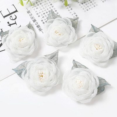 5Gb Šifona rožu mākslīgie ziedi dzijas auduma ziedi galvassegu kleitu kāzu pušķu dekoram amatniecības dzijas ziedu aksesuāri