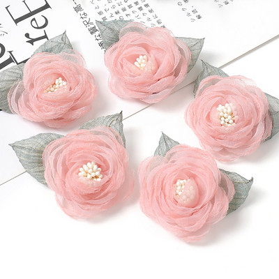 5Gb Šifona rožu mākslīgie ziedi dzijas auduma ziedi galvassegu kleitu kāzu pušķu dekoram amatniecības dzijas ziedu aksesuāri