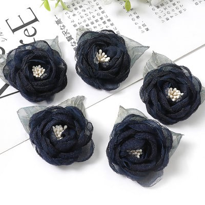 5Gb Šifona rožu mākslīgie ziedi dzijas auduma ziedi galvassegu kleitu kāzu pušķu dekoram amatniecības dzijas ziedu aksesuāri