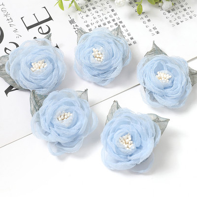 5Gb Šifona rožu mākslīgie ziedi dzijas auduma ziedi galvassegu kleitu kāzu pušķu dekoram amatniecības dzijas ziedu aksesuāri