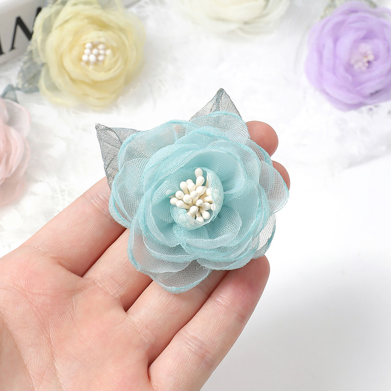5Gb Šifona rožu mākslīgie ziedi dzijas auduma ziedi galvassegu kleitu kāzu pušķu dekoram amatniecības dzijas ziedu aksesuāri