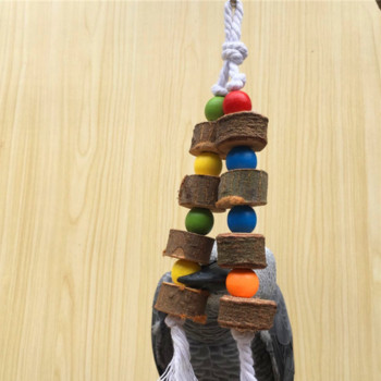 Естествени дървени птици Папагал Цветни играчки おもちゃ Устойчивост на дъвчене Ухапване Висящи топки за клетка Две въжета צעצועים Vogel Speelgoed