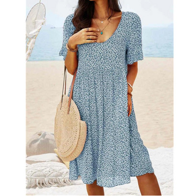 Modes ikdienas pludmales kleita sievietēm ar īsām piedurknēm ar V veida kakla izgriezumu, brīva mini kleita, liela izmēra 5XL sieviešu vasaras vintage A-līnijas kleita Vestidos