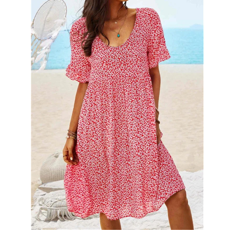 Modes ikdienas pludmales kleita sievietēm ar īsām piedurknēm ar V veida kakla izgriezumu, brīva mini kleita, liela izmēra 5XL sieviešu vasaras vintage A-līnijas kleita Vestidos