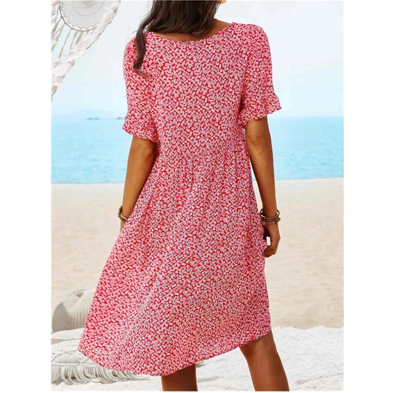 Modes ikdienas pludmales kleita sievietēm ar īsām piedurknēm ar V veida kakla izgriezumu, brīva mini kleita, liela izmēra 5XL sieviešu vasaras vintage A-līnijas kleita Vestidos