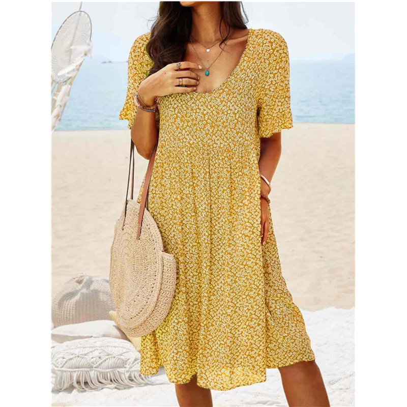 Modes ikdienas pludmales kleita sievietēm ar īsām piedurknēm ar V veida kakla izgriezumu, brīva mini kleita, liela izmēra 5XL sieviešu vasaras vintage A-līnijas kleita Vestidos