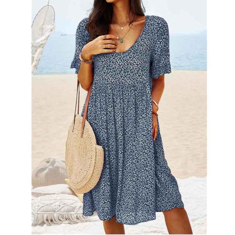 Modes ikdienas pludmales kleita sievietēm ar īsām piedurknēm ar V veida kakla izgriezumu, brīva mini kleita, liela izmēra 5XL sieviešu vasaras vintage A-līnijas kleita Vestidos