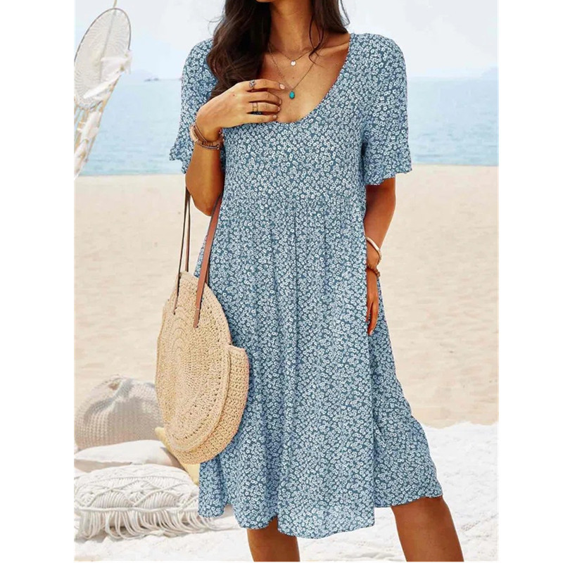 Modes ikdienas pludmales kleita sievietēm ar īsām piedurknēm ar V veida kakla izgriezumu, brīva mini kleita, liela izmēra 5XL sieviešu vasaras vintage A-līnijas kleita Vestidos