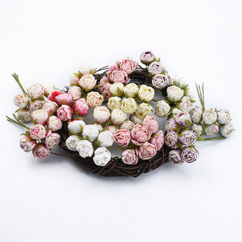 6 τμχ MINI Tea Roses Bouquet Πολύχρωμη Διακόσμηση Αξεσουάρ σπιτιού Χριστουγεννιάτικη γιρλάντα Κουτί δώρων γάμου τεχνητά λουλούδια φθηνά