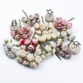 6бр. МИНИ Букет от чаени рози Многоцветни аксесоари за декорация на дома Коледен гирлянд Кутия за сватбени подаръци Изкуствени цветя Евтини